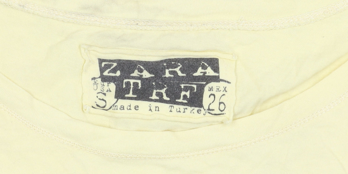 Zara Women’s Yellow Graphic T-Shirt, Size S, Casual Style