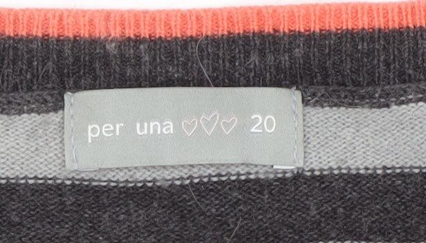 Per Una Women's Grey Striped Jumper Size 20