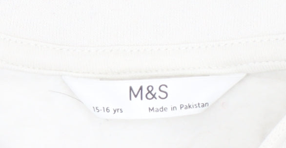 Marks & Spencer Boys White 1/4 Zip Sweatshirt 15-16Yrs