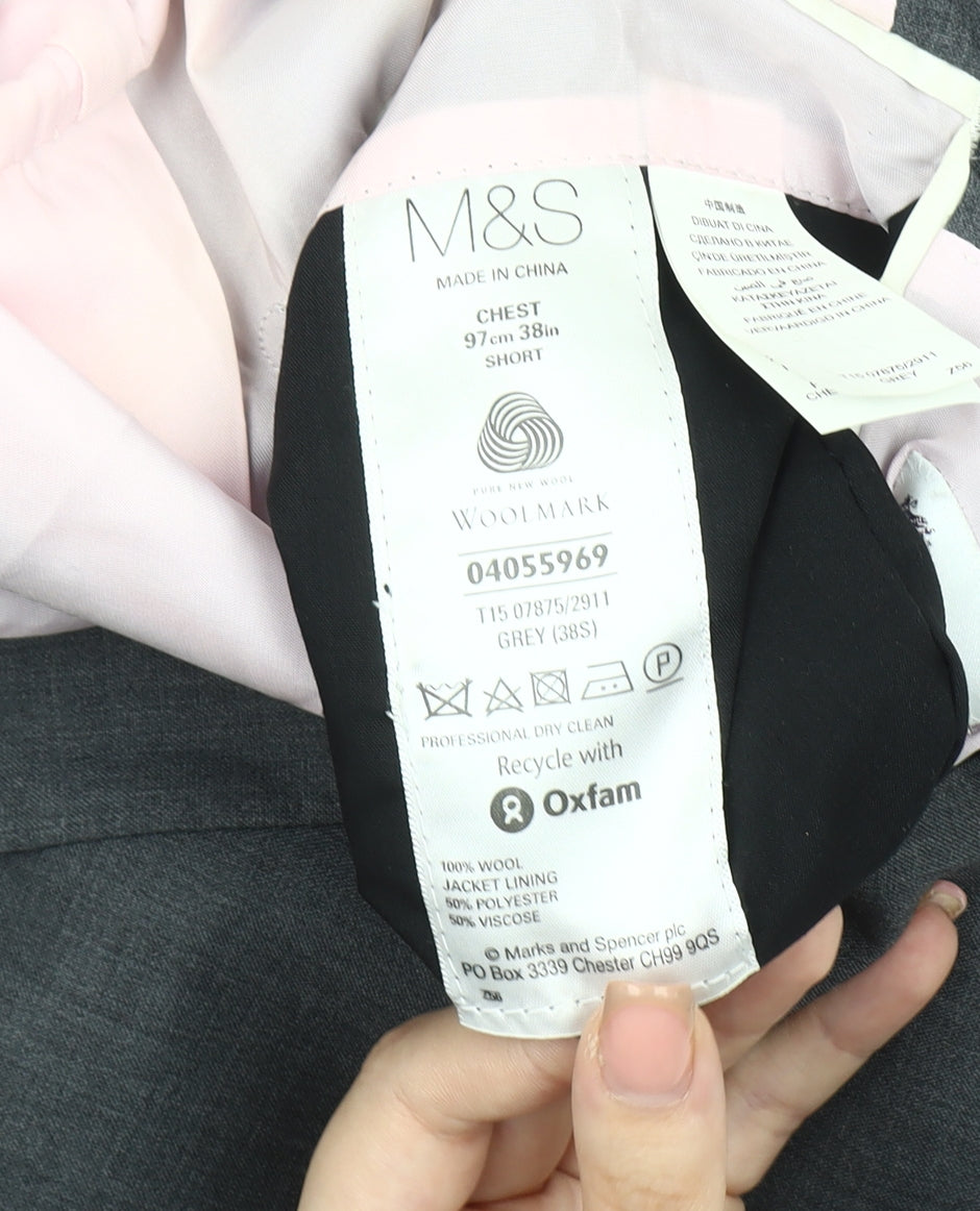 Marks & Spencer Men's Grey 38S Wool Suit Jacket