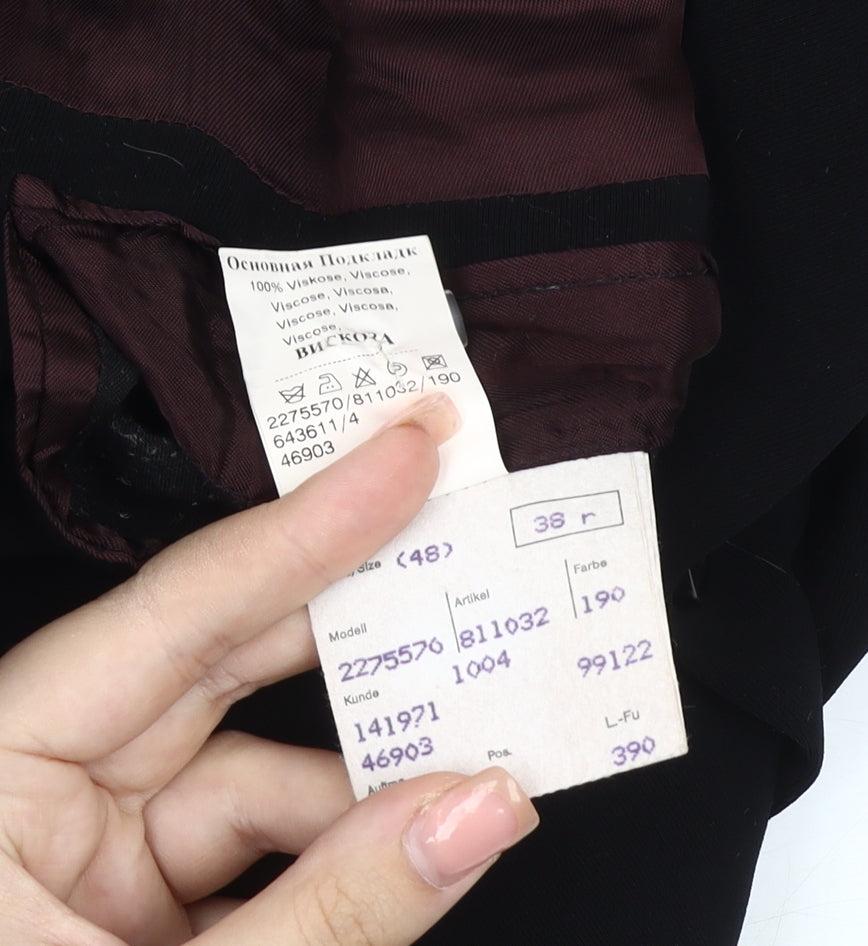 Benvenuto Men's Black Blazer Size 48 Regular Fit