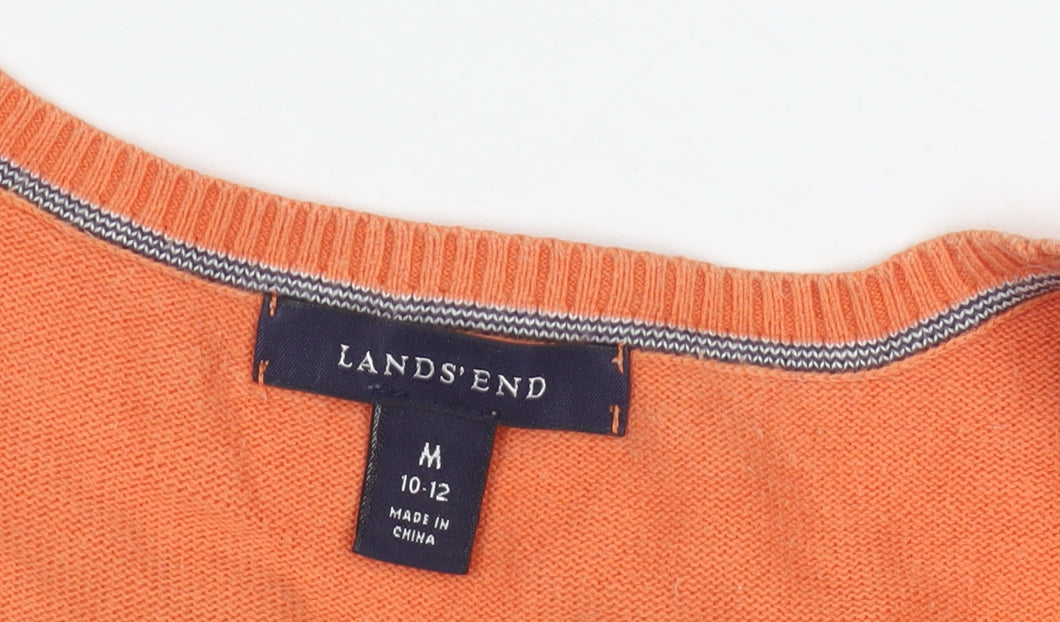 Lands' End Women's Orange Pullover Jumper M 3/4 Sleeve