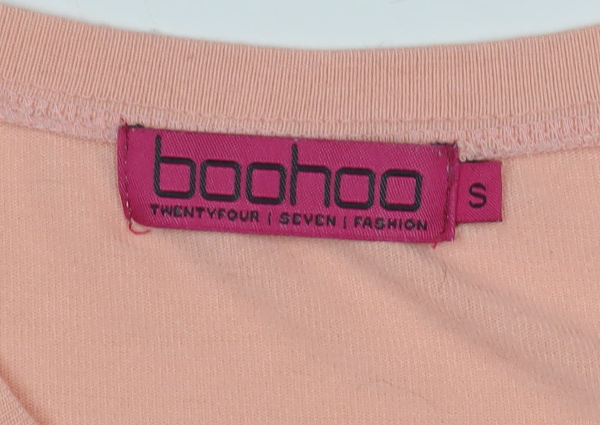 Boohoo Pink V-Neck Cold Shoulder Knit Jumper S