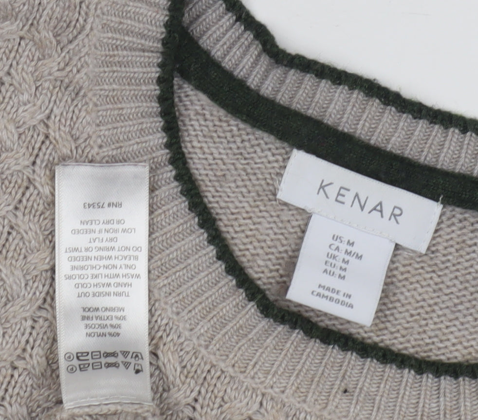 Kenar Women's Beige Cable-Knit Crew Neck Pullover Jumper M