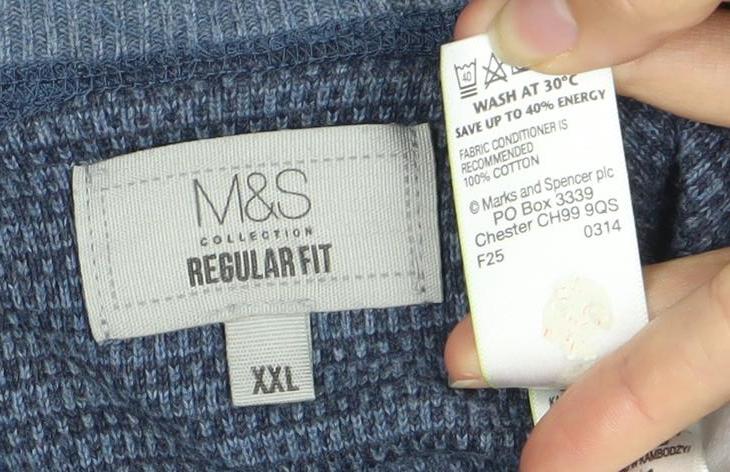 Marks & Spencer Men's Blue Striped 2XL Pullover Jumper
