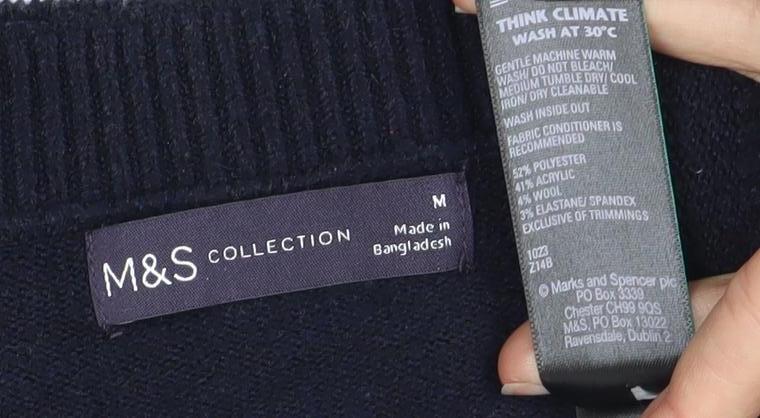 Marks & Spencer Women's Blue Striped V-Neck Jumper M
