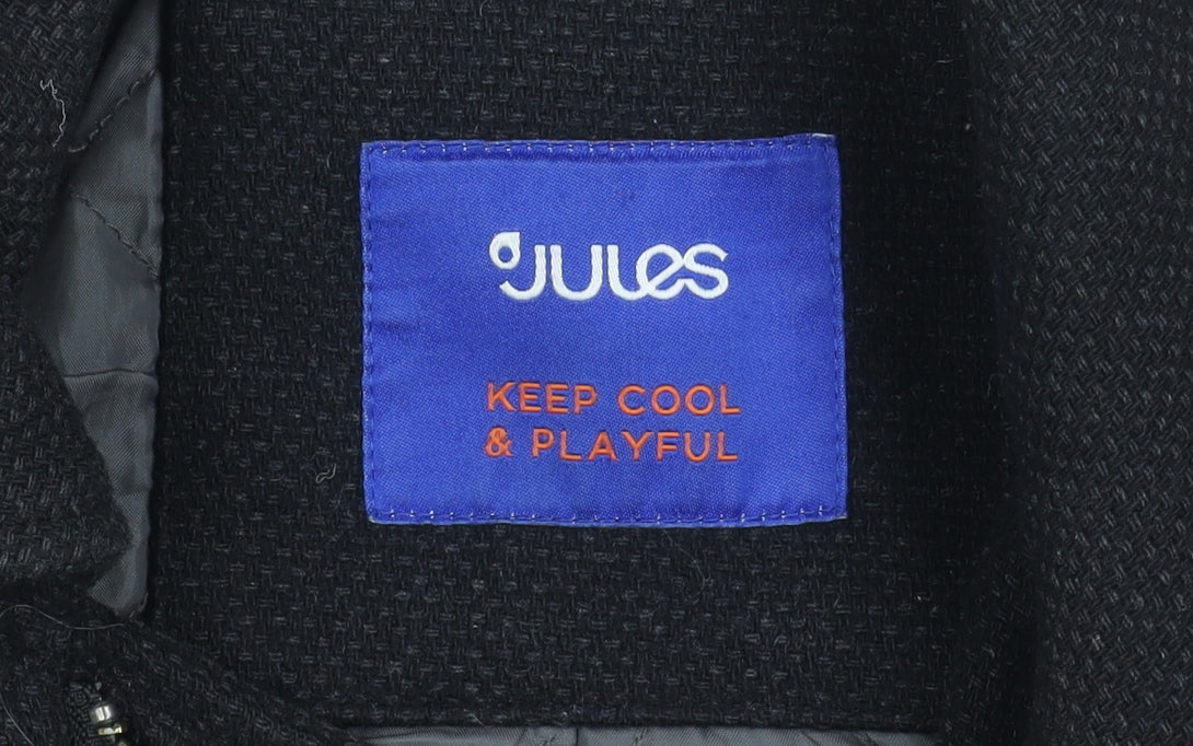 Jules Men's Black Wool Pea Coat Size M - Belted Casual Style