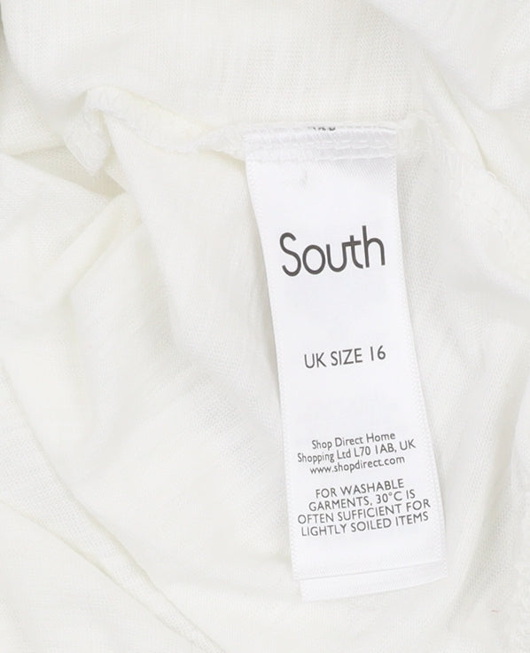 South Women's White T-Shirt Size 16 3/4 Sleeve Cotton
