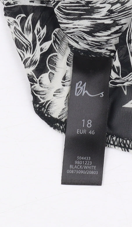 BHS Women's Black Floral Blouse - Size 18