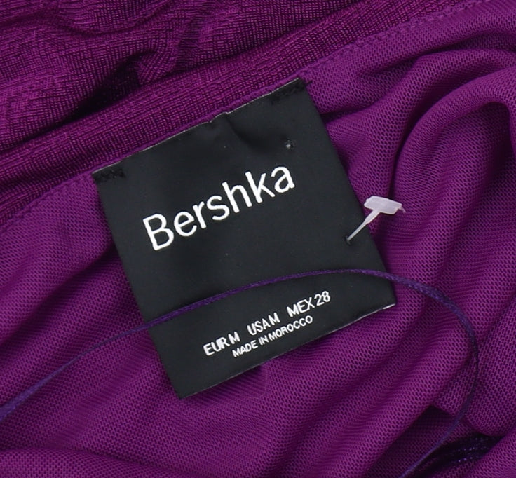 Bershka Women's Purple Halter Ruched Dress M