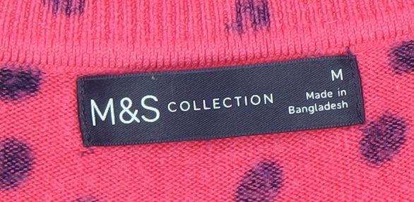 Marks & Spencer Women's Pink Polka Dot V-Neck Jumper M