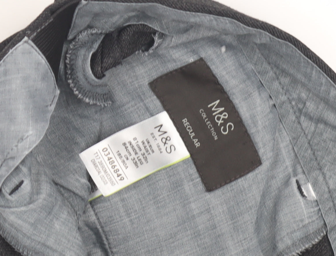 Marks & Spencer Men's Grey Regular Fit Trousers