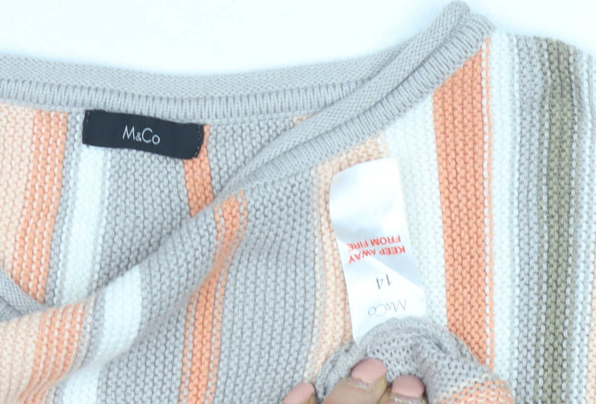 M&Co Women's Multicoloured Striped Cotton Jumper, Size 14