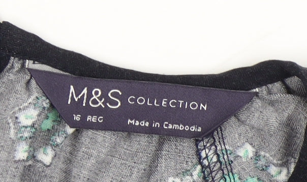 Marks & Spencer Women's Black Geometric Blouse Size 16