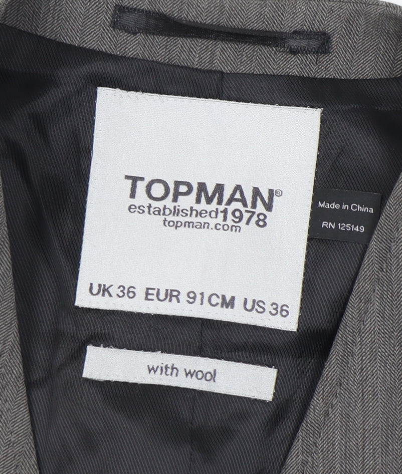 Topman Men's Grey Waistcoat 36 Herringbone Formal