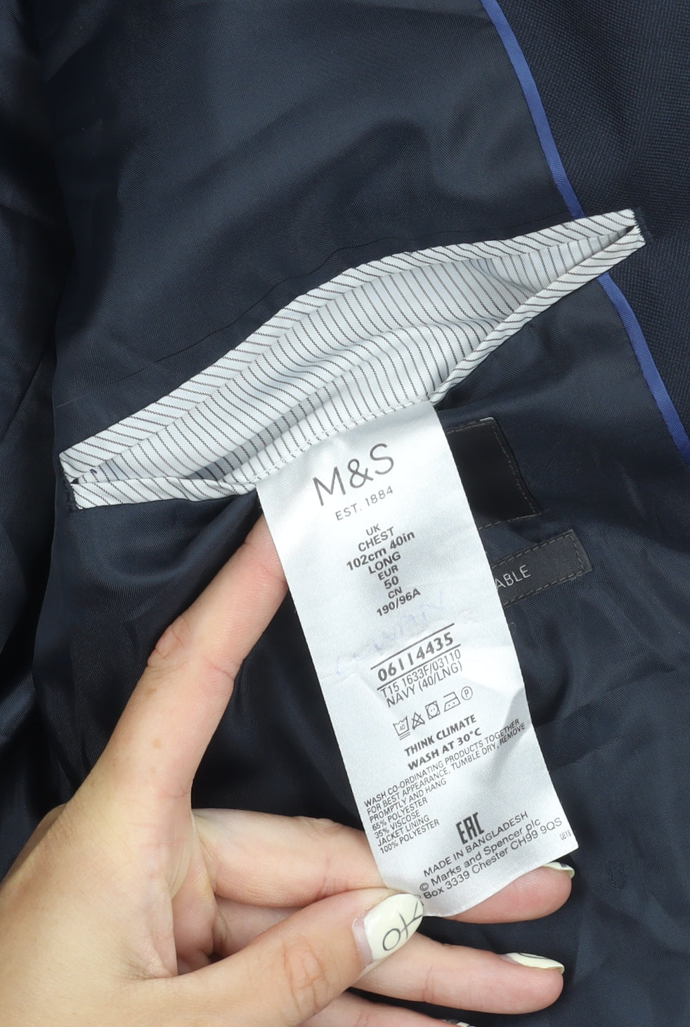 Marks & Spencer Men's Blue Suit Jacket Long