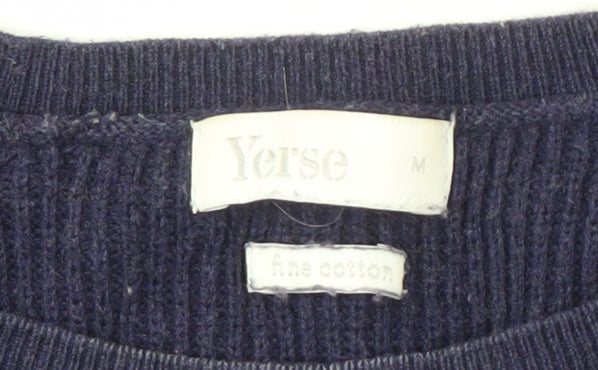 Yerse Women's Blue Striped Cotton Pullover Jumper M