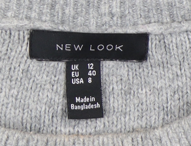 New Look Women's Grey Cable-Knit Pullover Jumper UK 12