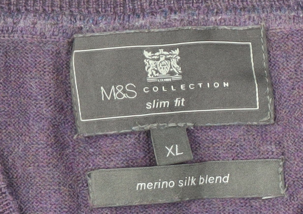 Marks & Spencer Men's Purple XL Slim Fit Pullover