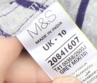 Marks & Spencer Women's Grey Striped T-Shirt Size 10