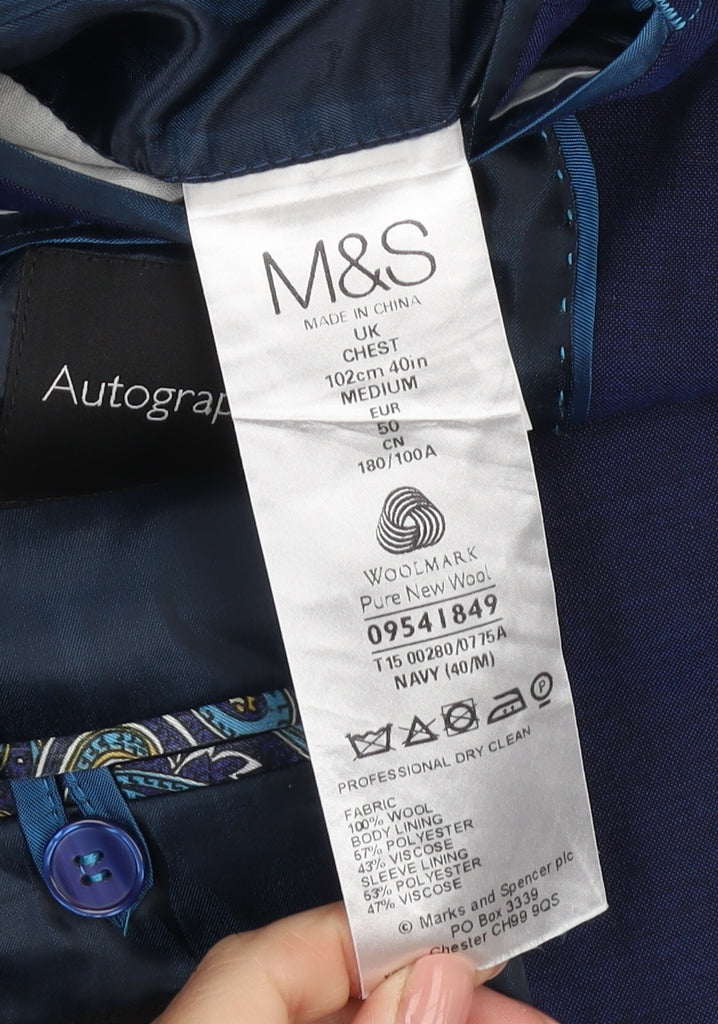Marks & Spencer Men's Blue Wool Blazer 40