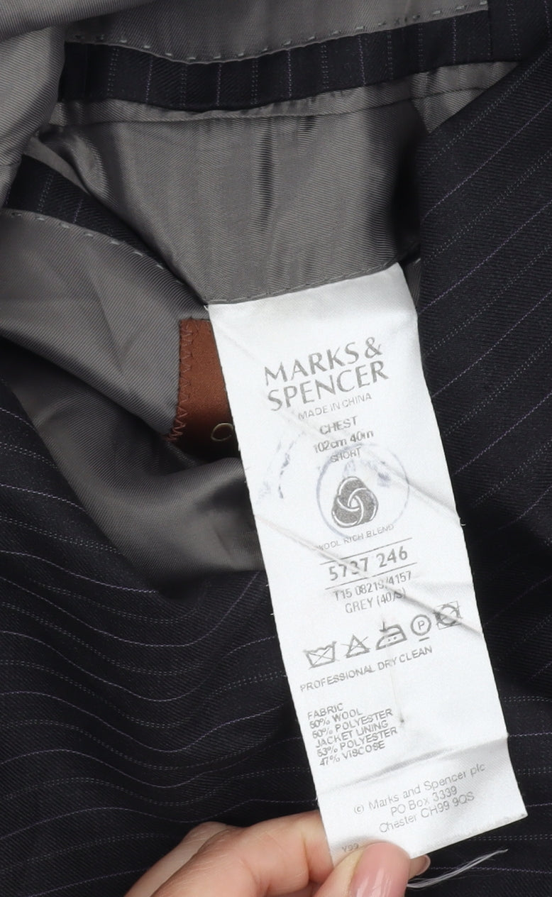 Marks & Spencer Men's Grey Striped Blazer 40 Short
