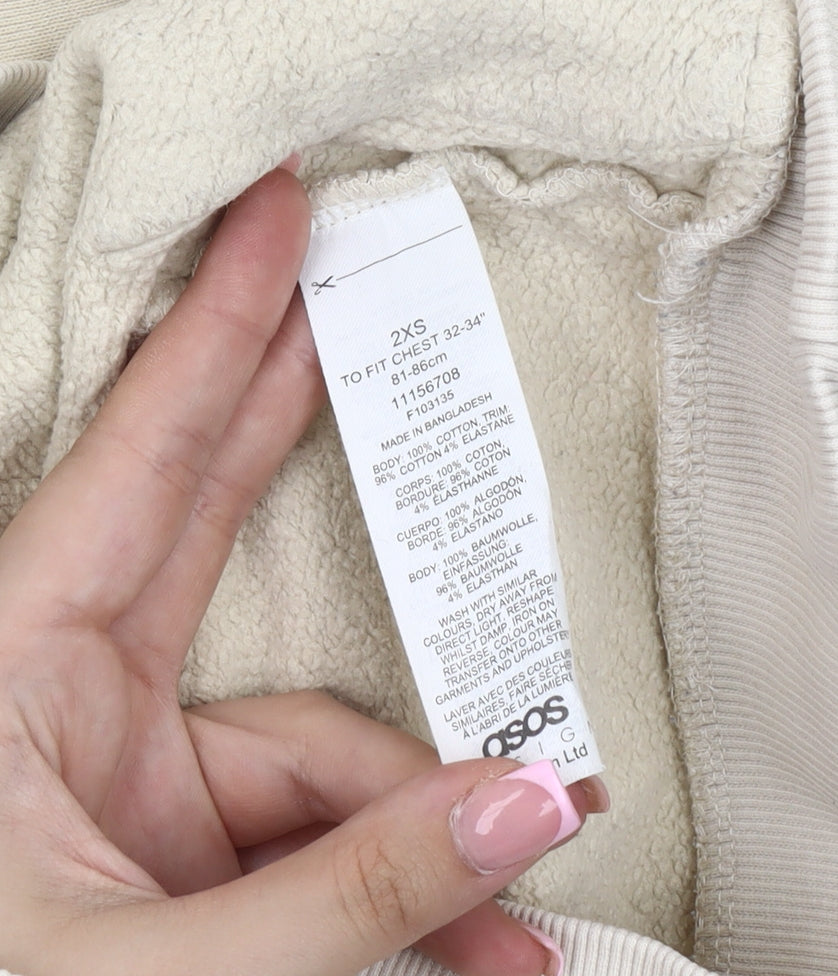 ASOS DESIGN Beige Women's 2XS Pullover Hoodie