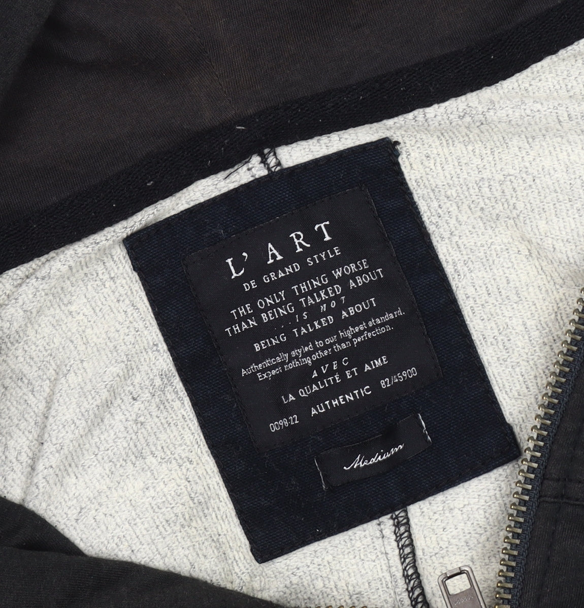 L'Art Men's Medium Black Grey Basic Hooded Jacket