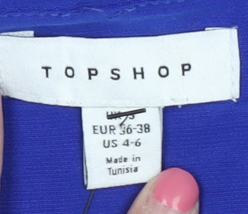 Topshop Women's Blue Ruched Long Sleeve Dress 8-10