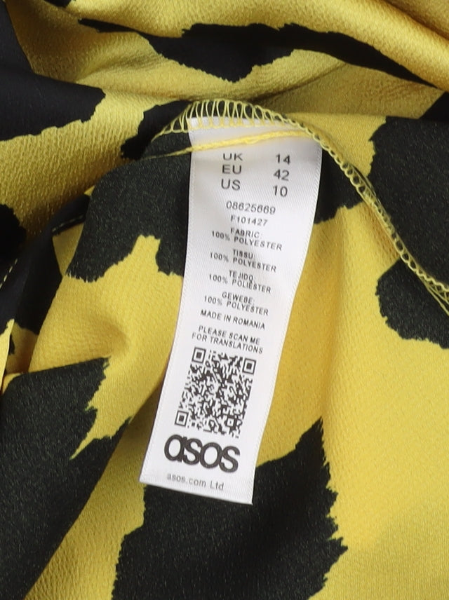 ASOS Women’s Long Yellow Animal Print Shift Dress, Size 14