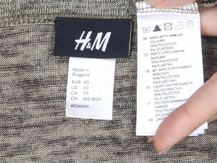 H&M Women's Brown Relaxed T-Shirt, Round Neck, 2XS