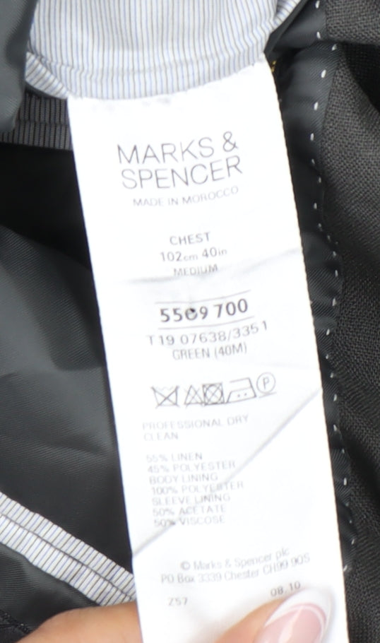 Marks & Spencer Men's Green Blazer 40 Regular Single-Breasted