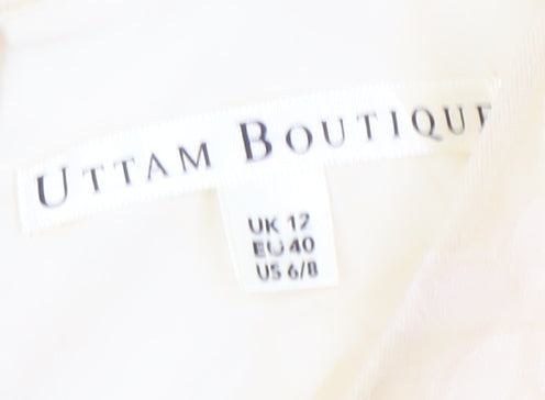 Uttam Boutique Beige V-Neck Sleeveless Dress UK 12