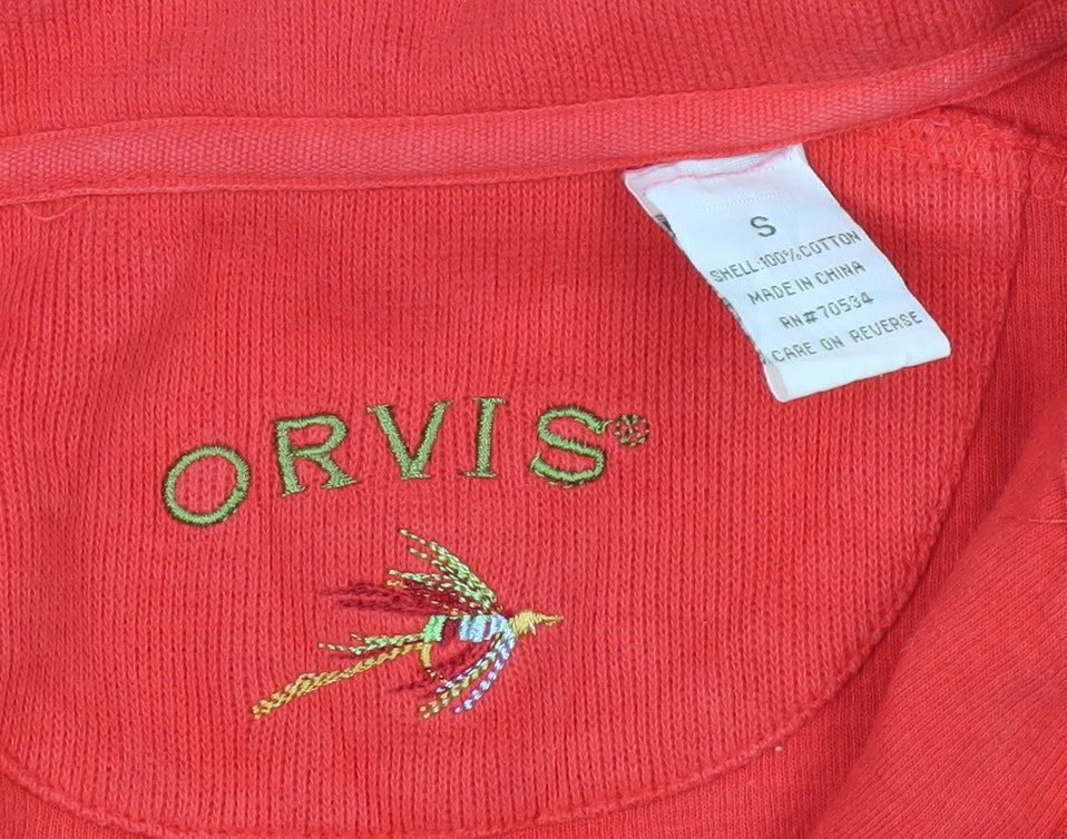 Orvis Men's Red 1/4 Zip Sweatshirt, Size S, Cotton, Embroidered