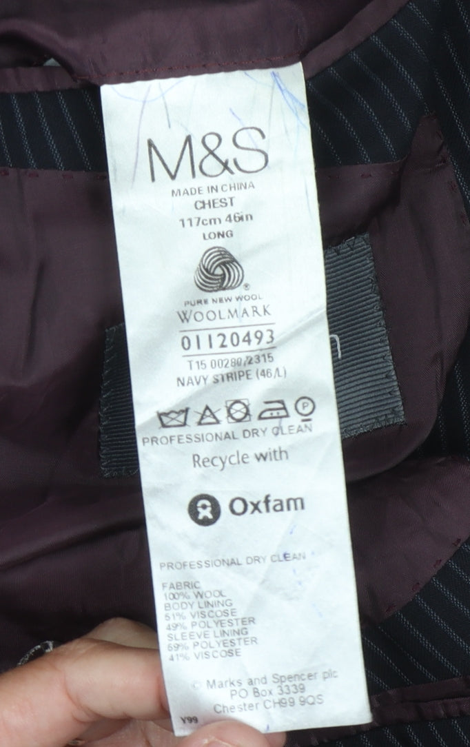 Marks & Spencer Men's Navy Pinstripe Blazer 46 L
