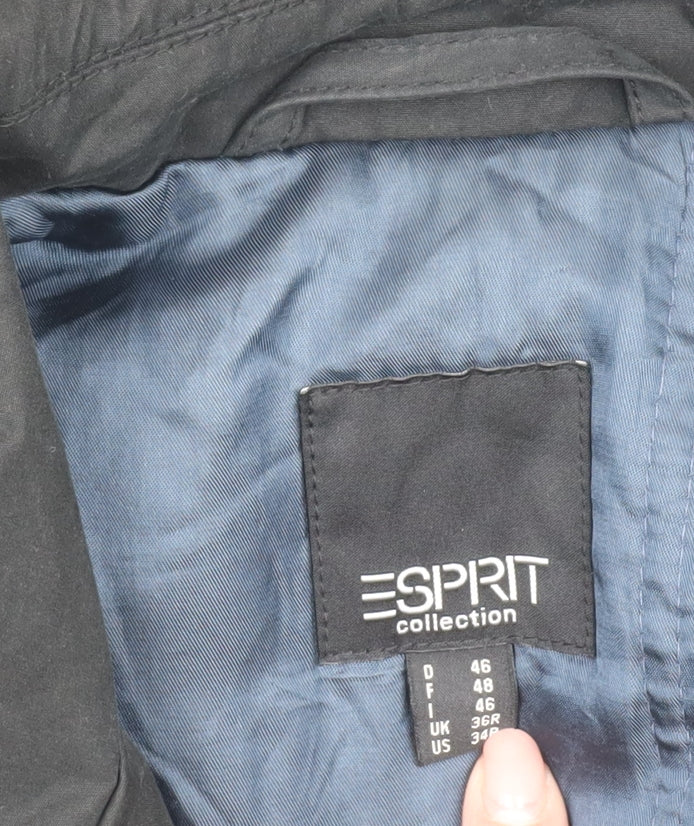 Esprit Men's Black Overcoat UK Size 36 - Collared Style