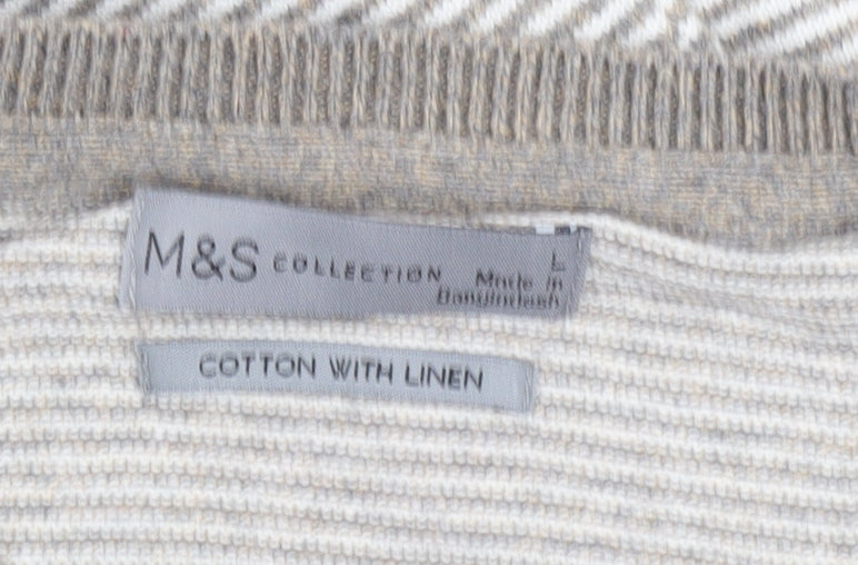 Marks & Spencer Men's Beige Striped Pullover Jumper L