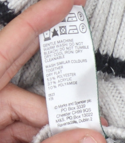 Marks & Spencer Women's Grey Striped Pullover Jumper L
