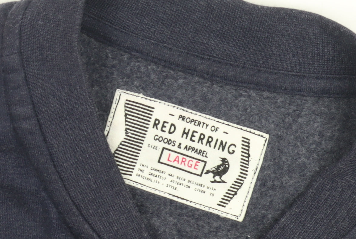 Red Herring Men's Blue Cotton Basic Jacket, Large