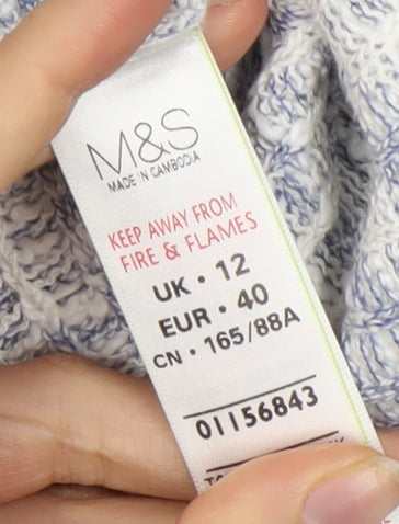 Marks & Spencer Women's Blue Open Front Cardigan, Size 12, Geometric Knit