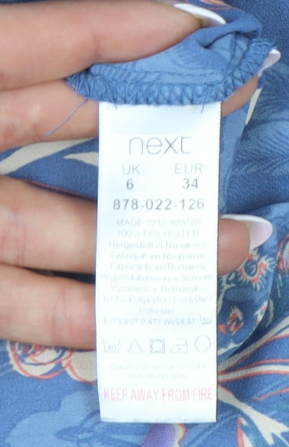 Next Women's Blue Floral Blouse, Size 6, Sleeveless, V-Neck