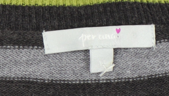 Marks and Spencer Women's Grey Striped Pullover Jumper L