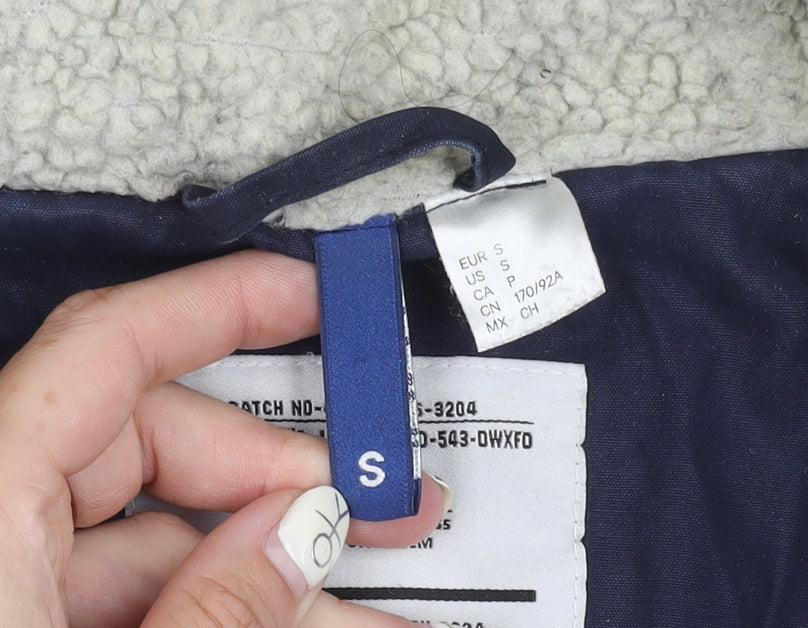 Men's Blue Parka Jacket with Hood, Size S
