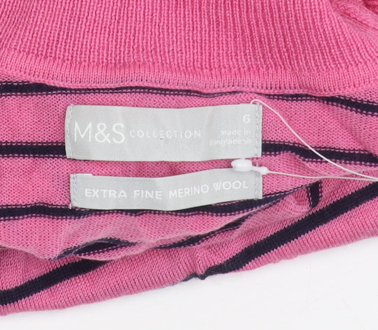 Marks & Spencer Women's Pink Striped Roll Neck Jumper