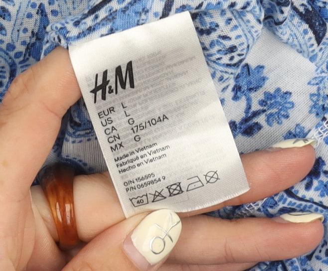 H&M Women Blue Paisley V-Neck Top Size 12