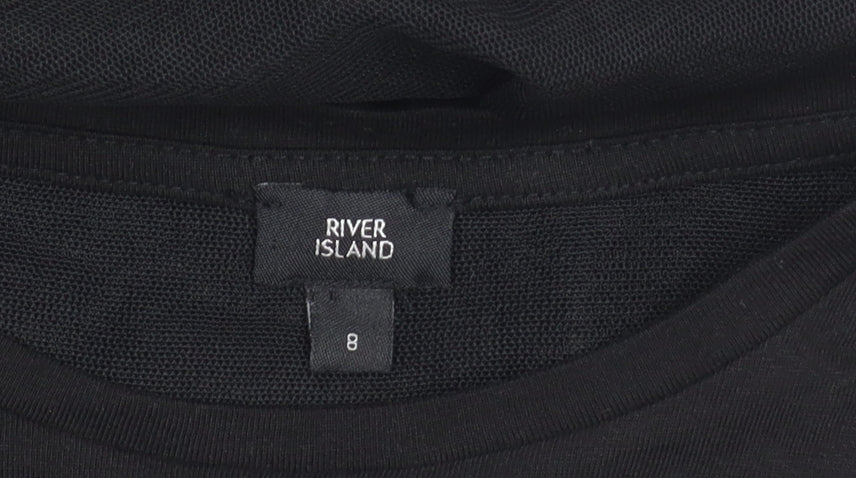 River Island Women's Black Mesh Short Sleeve Top Size 8