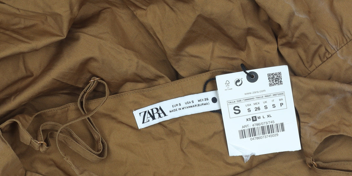 Zara Women's Brown Cotton Sleeveless Dress S