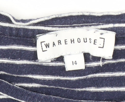 Warehouse Women's Blue Striped T-Shirt Size 14