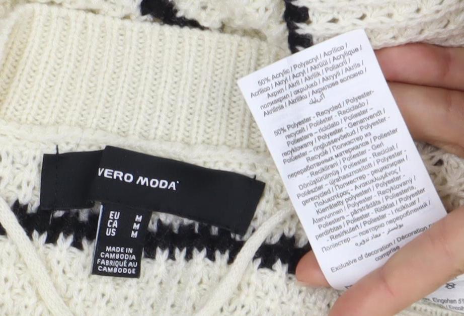 Vero Moda Women's White Pullover Jumper, Size 10, Striped