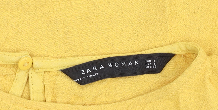 Zara Woman Yellow Short Sleeve Top, Size 8, Round Neck